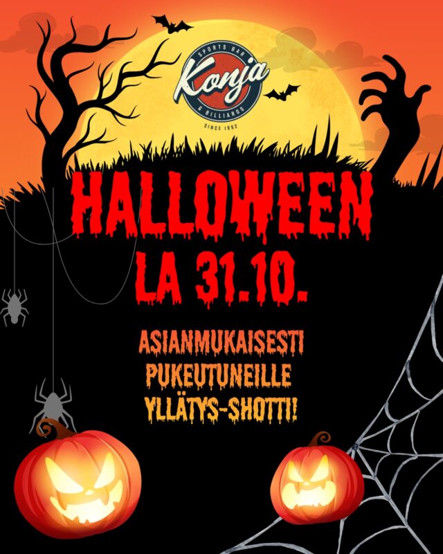 Konjan HALLOWEEN🎃🧡

📅 31.10.26
🕗 Iltapäivästä eteenpäin ->
🔥 Jokaiselle pukeutujalle,
YLLÄTYS-SHOTTI

Tervetuloa!

#KONJA #halloween #malmi