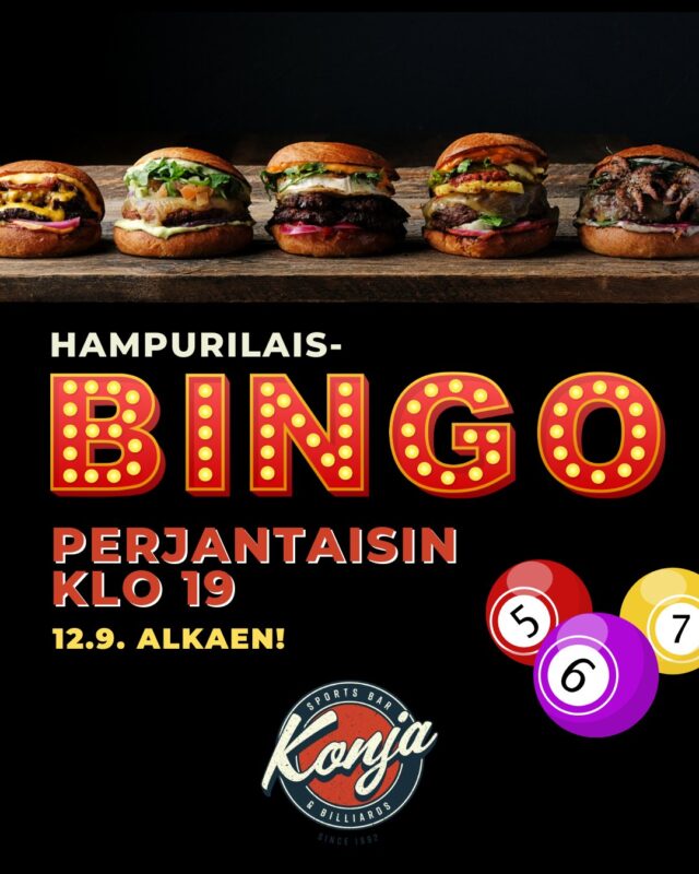 🍔 Konjassa pelataan 12.9. alkaen perjantaisin Hampurilaisbingoa klo 19 🍔

Hampparibingoa pelataan kaksi kierrosta. Joka riviltä bingovoittona ravintola Suskin hampurilainen ja ranskalaiset!

Lämpimästi tervetuloa mukaan 🩷