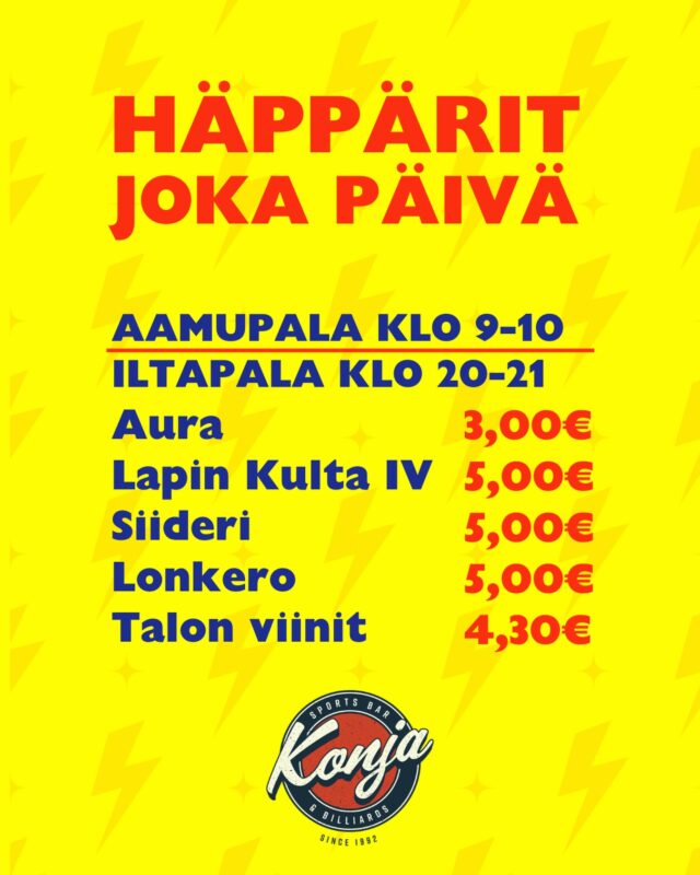Malmin parhaat häppärit löydät joka päivä klo 9-10 ja 20-21 ajan meiltä Konjasta! 🍻

Tervetuloa kyläilemään, 
löydät meidät osoitteesta Torikatu 4!

#konja #ravintolakonja #malmi