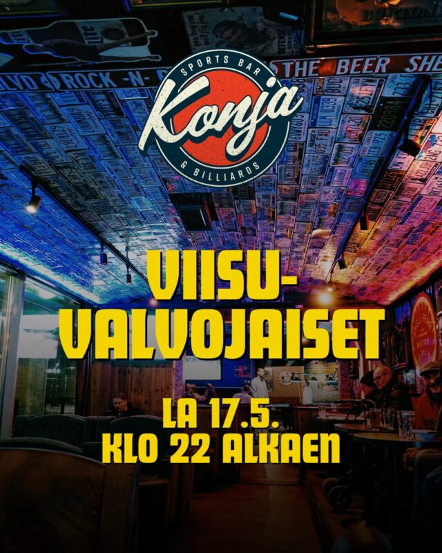 Tervetuloa seuraamaan Euroviisufinaalia Konjaan la 17.5. klo 22 alkaen 🤩

Viekö voiton KAJ Bara Bada Bastullaan vai kenties Erika Ich Kommellaan, vai kiriikö voittoon kenties joku muu?
Tämä selviää lauantaina, lämpimästi tervetuloa Konjan Euroviisukatsomoon 🥳🍻